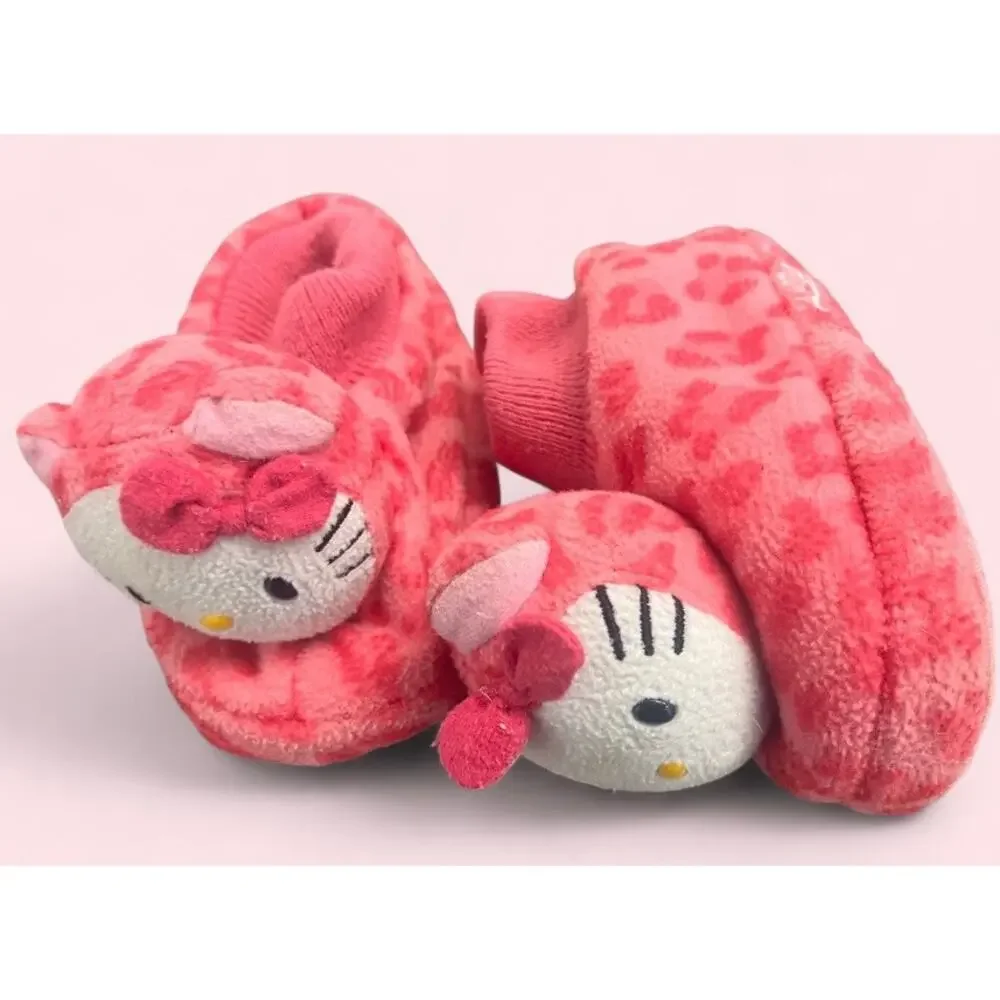 Vintage Sanrio Hello Kitty Pink Leopard Plush Infant Slippers / Booties